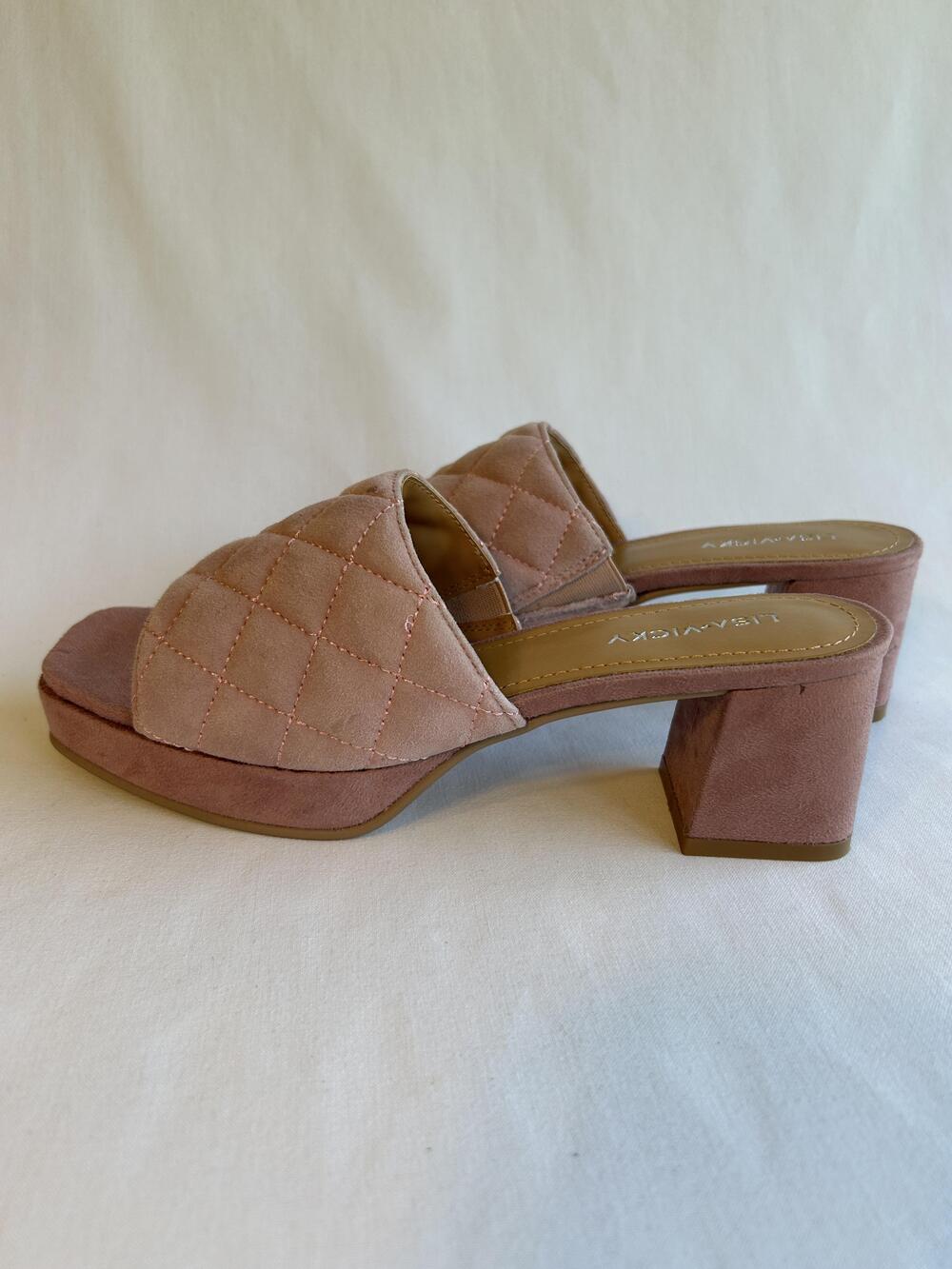 Lisa Vicky Shoes Womens Size 6 Pink Quilted Mule Block Heel Platform Square Toe